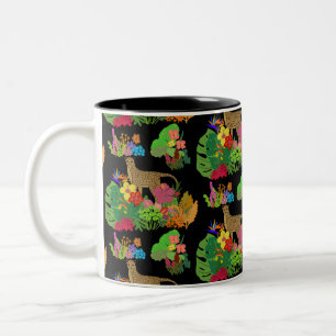 Taza Bicolor Hermosas flores silvestres, guepardo, jungla tropi