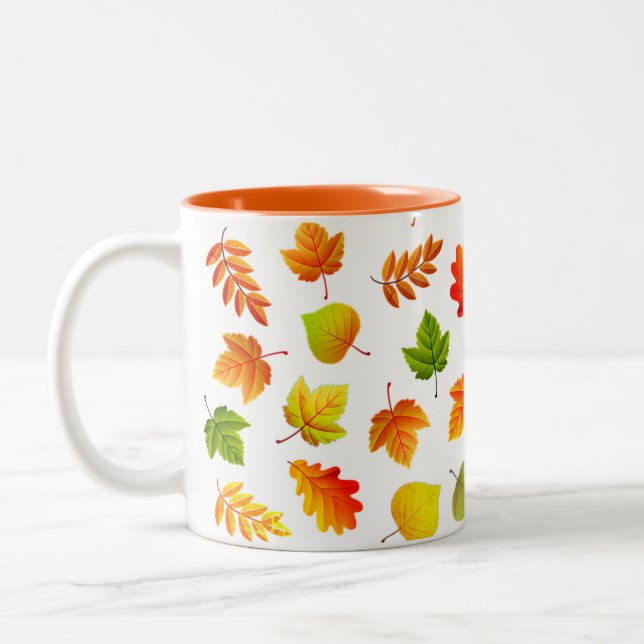 Taza Bicolor Hermosas Hojas de Otoño sobre Blanco (Izquierda)