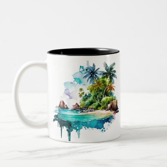 Taza Bicolor Hermosas olas de playa y conchas marinas (Izquierda)