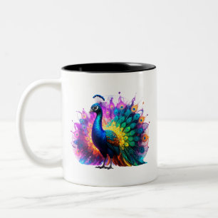 Taza Bicolor Hermoso arte de pavo real colorido