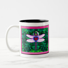 Taza Bicolor Hermoso arte enmarcado “Crackel enmarcado libélula