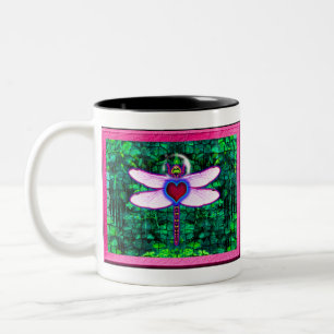 Taza Bicolor Hermoso arte enmarcado “Crackel enmarcado libélula