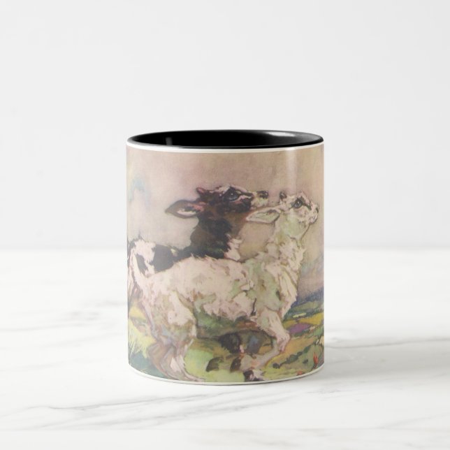 Taza Bicolor Hermoso bebé cabras Mug (Centro)