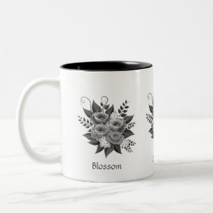 Taza Bicolor Hermoso Bouquet de flores plateadas
