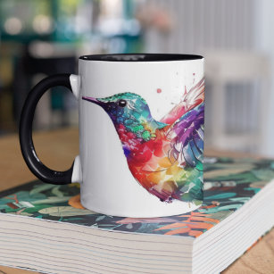Taza Bicolor Hermoso colibrí arcoiris con efecto salpicador