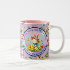 Taza Bicolor Hermoso conejo de Pascua y Feliz Fiesta de Flores