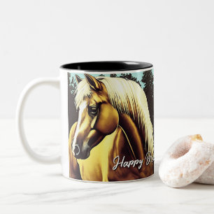 Taza Bicolor Hermoso cumpleaños del caballo de Palomino
