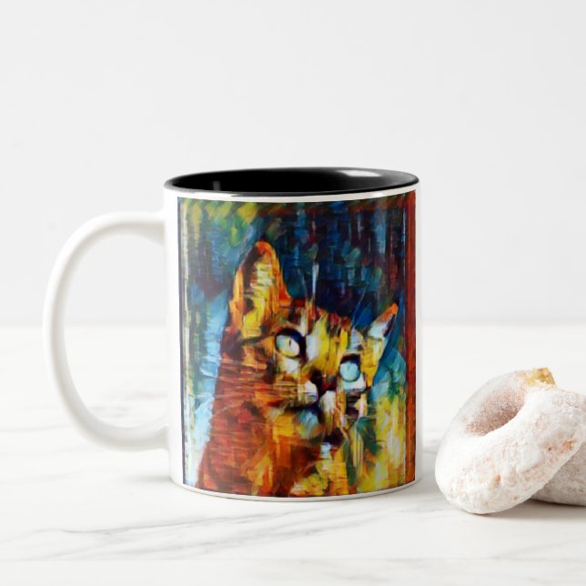 Taza Bicolor Hermoso Gato (Con donut)