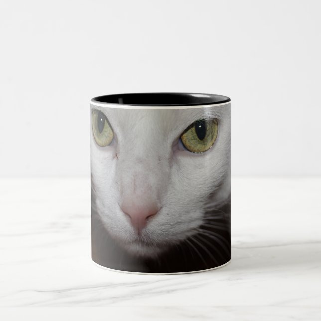 Taza Bicolor Hermoso gato blanco (Centro)