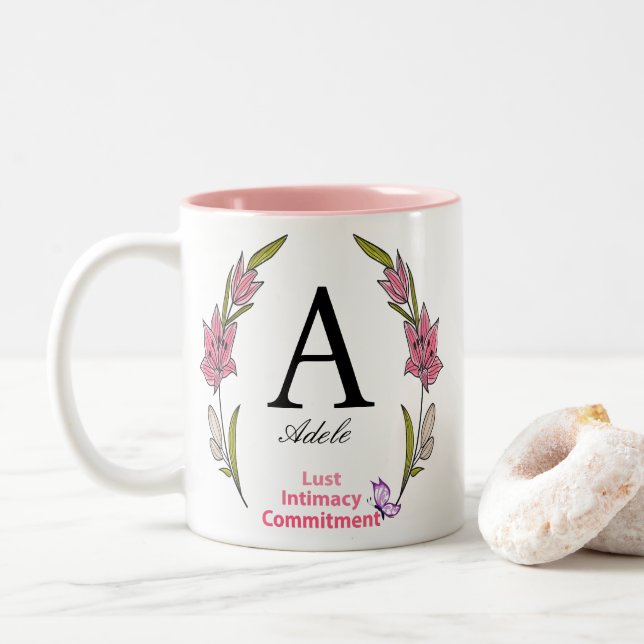 Taza Bicolor Hermoso Monograma Nombre inicial personalizado (Con donut)