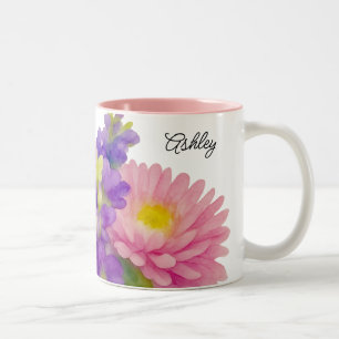 Taza Bicolor Hermoso nombre de guión floral en acuarela persona
