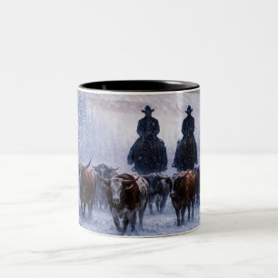 Taza Bicolor Hermoso País Vaqueros Occidentales Invierno Ganado