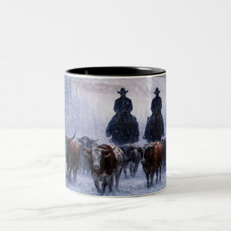 Taza Bicolor Hermoso País Vaqueros Occidentales Invierno Ganado