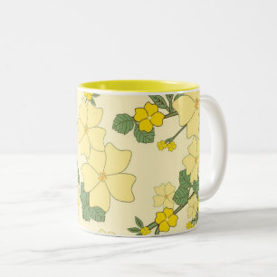 Taza Bicolor Hermoso patrón floral amarillo de verano