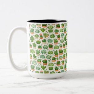 Taza Bicolor Hermoso patrón sin fisuras de plantas suculentas