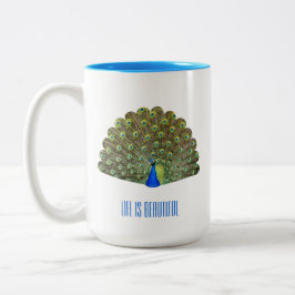 Taza Bicolor Hermoso pavo real pájaro azul