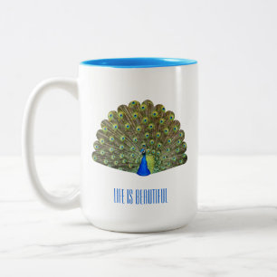 Taza Bicolor Hermoso pavo real pájaro azul