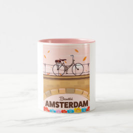 Taza Bicolor Hermoso póster de viaje en bicicleta por Ámsterdam