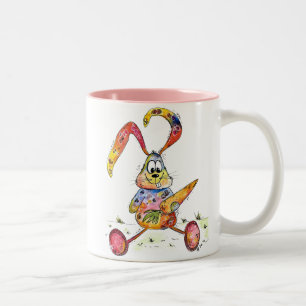 Taza Bicolor Hermoso y colorido conejito con zanja