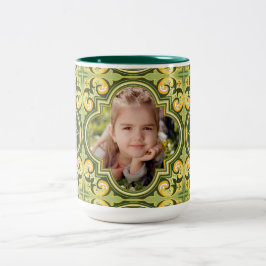 Taza Bicolor Hermosos Azulejos de oliva y amarillo, foto person