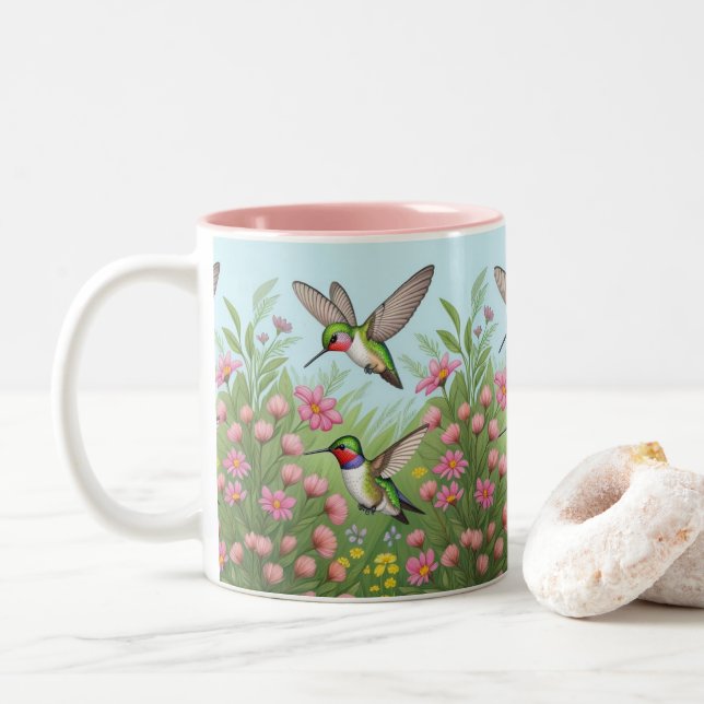 Taza Bicolor Hermosos Humminbirds (Con donut)