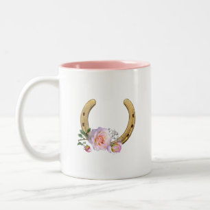 Taza Bicolor Herradura con Flores & Monograma