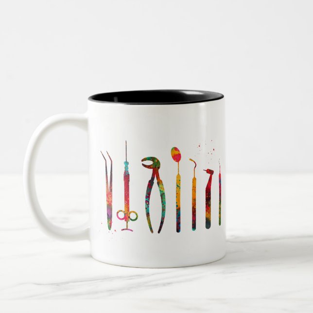 Taza Bicolor Herramientas de dentista (Izquierda)