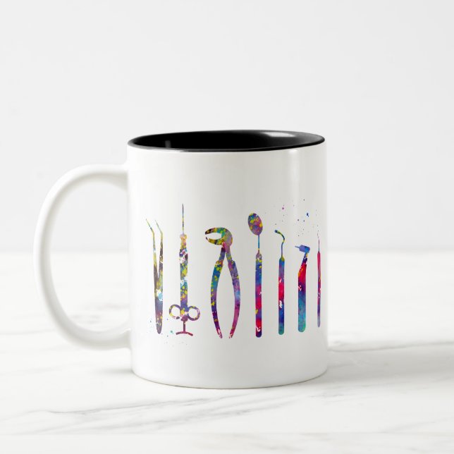Taza Bicolor Herramientas de dentista (Izquierda)