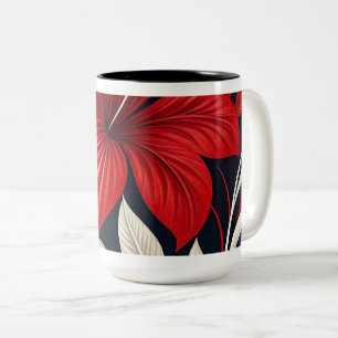Taza Bicolor Hibisco Tropical Floral Rojo Intenso