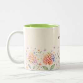 Taza Bicolor Hidrangeas de acuarela en la flor pastel