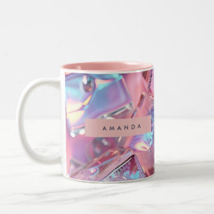 Taza Bicolor Hielo Rosa Iridescente Personalizado con Brillo