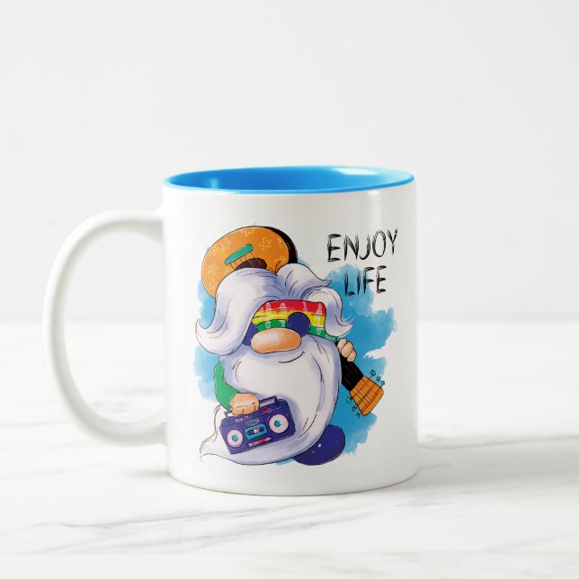 Taza Bicolor Hippie Gnome: Disfruten la vida (Izquierda)