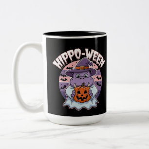 Taza Bicolor Hippo-ween Spooky Halloween Moo Deng Hippo Ghost