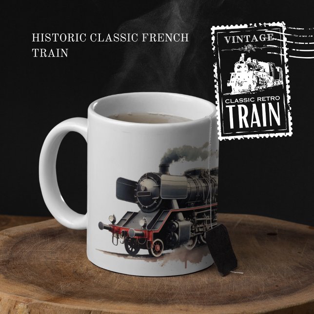 Taza Bicolor Histórico tren clásico francés (Historic Classic French Train cover from The Beekeeper Store)
