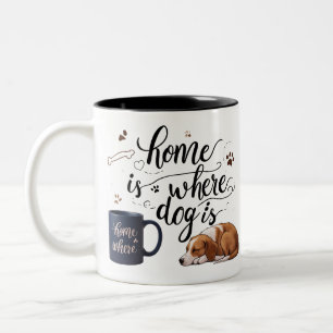 Taza Bicolor Hogar Donde Está El Perro - Acogedor Mug Azul De D