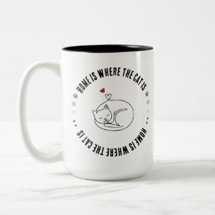 Taza Bicolor Hogar Es Donde Está El Gato Regalo De Gato Minimal