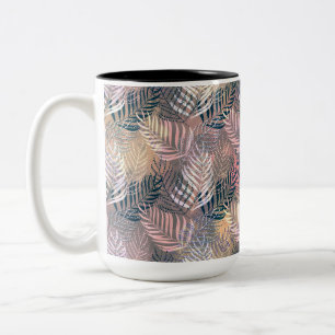 Taza Bicolor Hojas de palma, tropicales, botánicas, hojas, jung