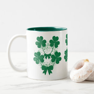 Taza Bicolor Hojas de Trébol con lazo verde
