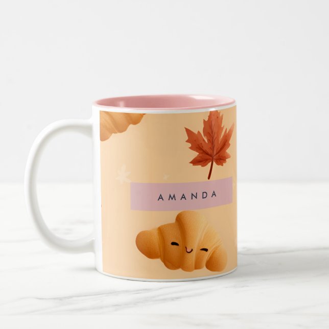 Taza Bicolor Hojas personalizadas de café croissant de otoño (Izquierda)