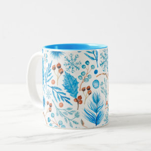 Taza Bicolor Hojas y bayas modernas de acuarela de invierno