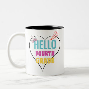 Taza Bicolor Hola 4° grado   Mejor regalo para el primer día de