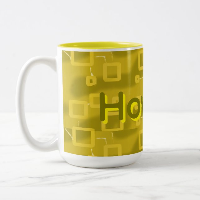 Taza Bicolor Hola Amarillo Geométrico  (Izquierda)