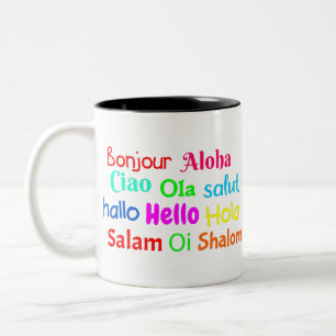 Taza Bicolor hola bonjour ciao salut hallo salam ola shalom