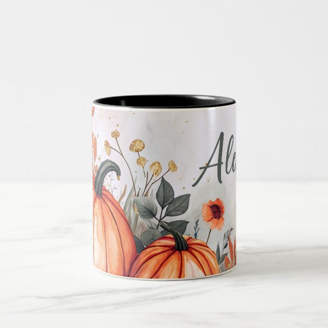 Taza Bicolor Hola Caída con flores y nombre (Centro)