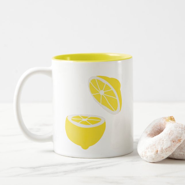 Taza Bicolor Hola Lemon, fruta amarilla moderna (Con donut)