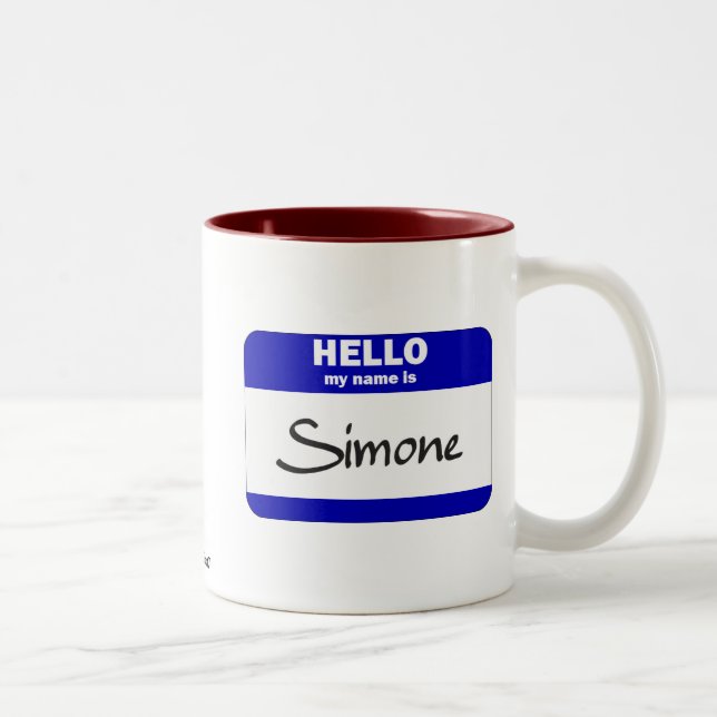 Taza Bicolor Hola mi nombre es Simone (azul) (Derecha)