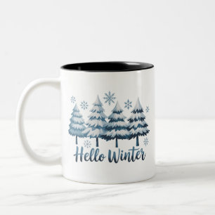 Taza Bicolor Hola Temporada de Invierno Vibes Árboles Copos de 