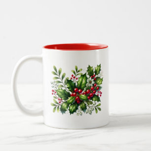 Taza Bicolor Holiday Holly Coffee Mug