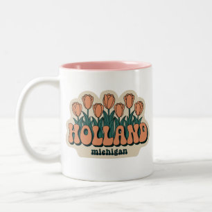 Taza Bicolor Holland Michigan 70 Retro Tulips Vintage