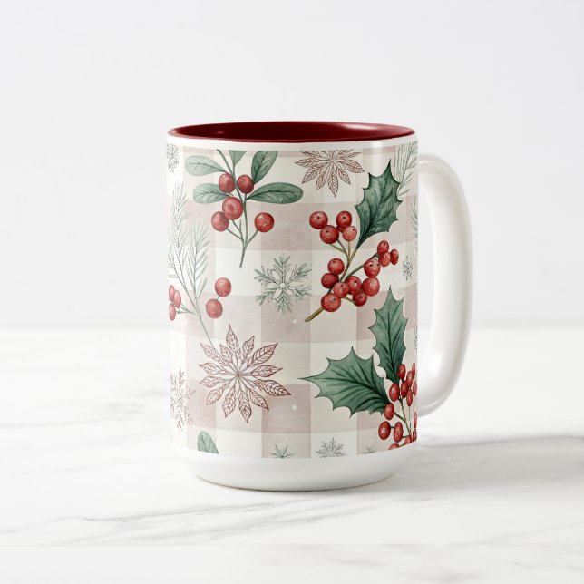 Taza Bicolor Holly Christmas Snow Watercolor (Anverso derecho)